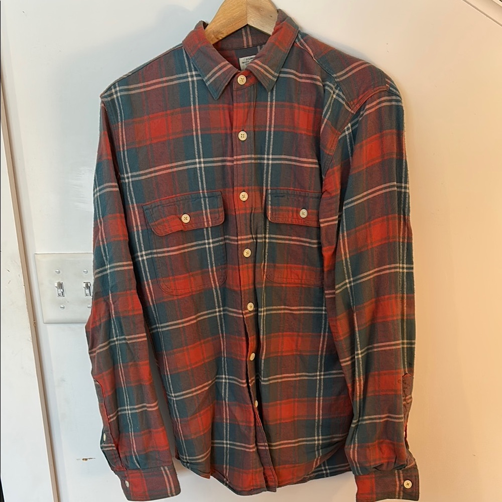 J. Crew Casual Red and Blue Button Down Shirt with Classic Plaid